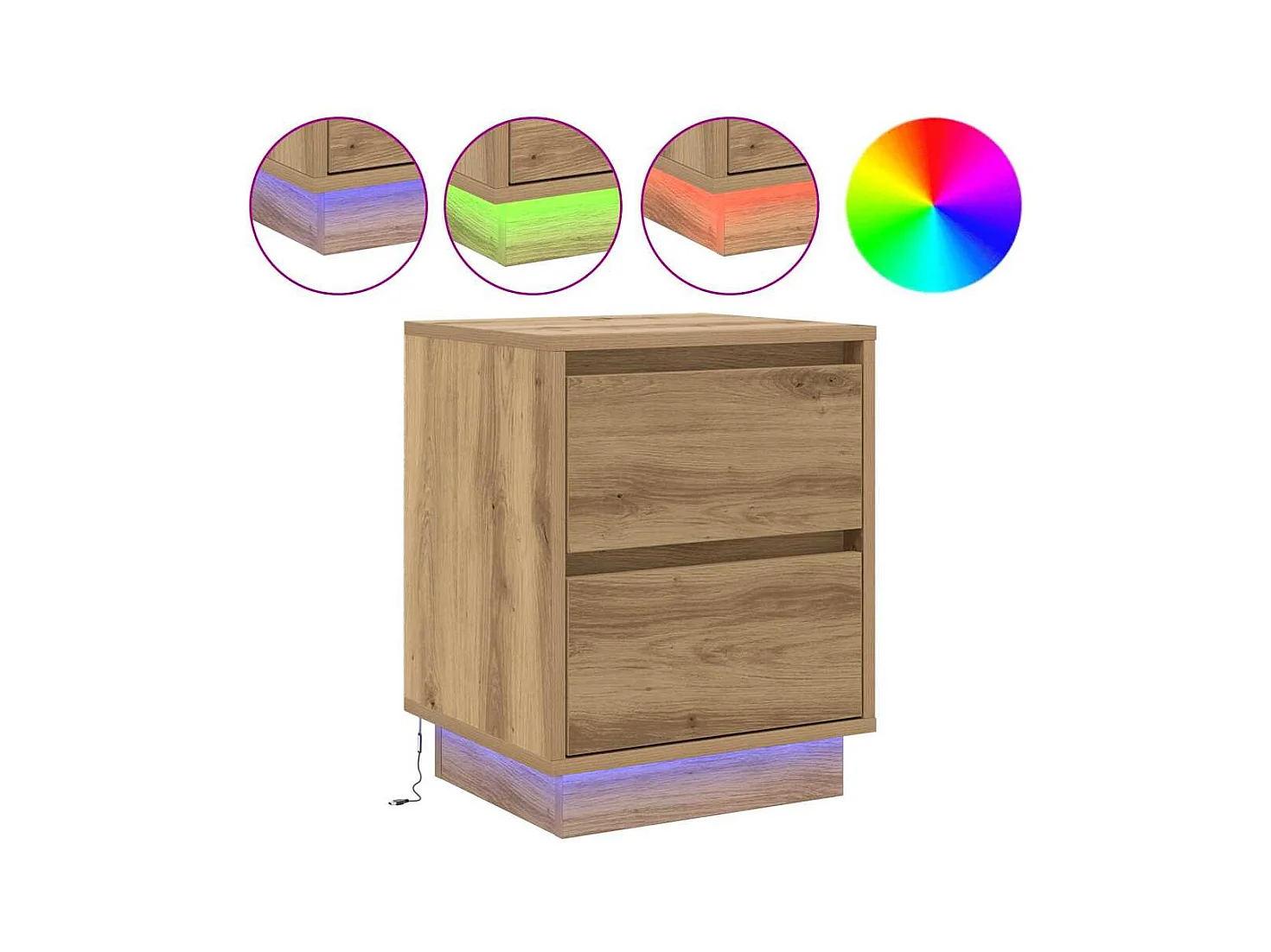 Nachttische mit LED-Leuchten 2 Stk. Eiche 39x34,5x50 cm