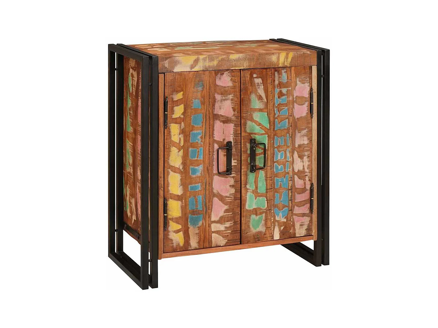 Comodino multicolore realizzato in legno massello di recupero