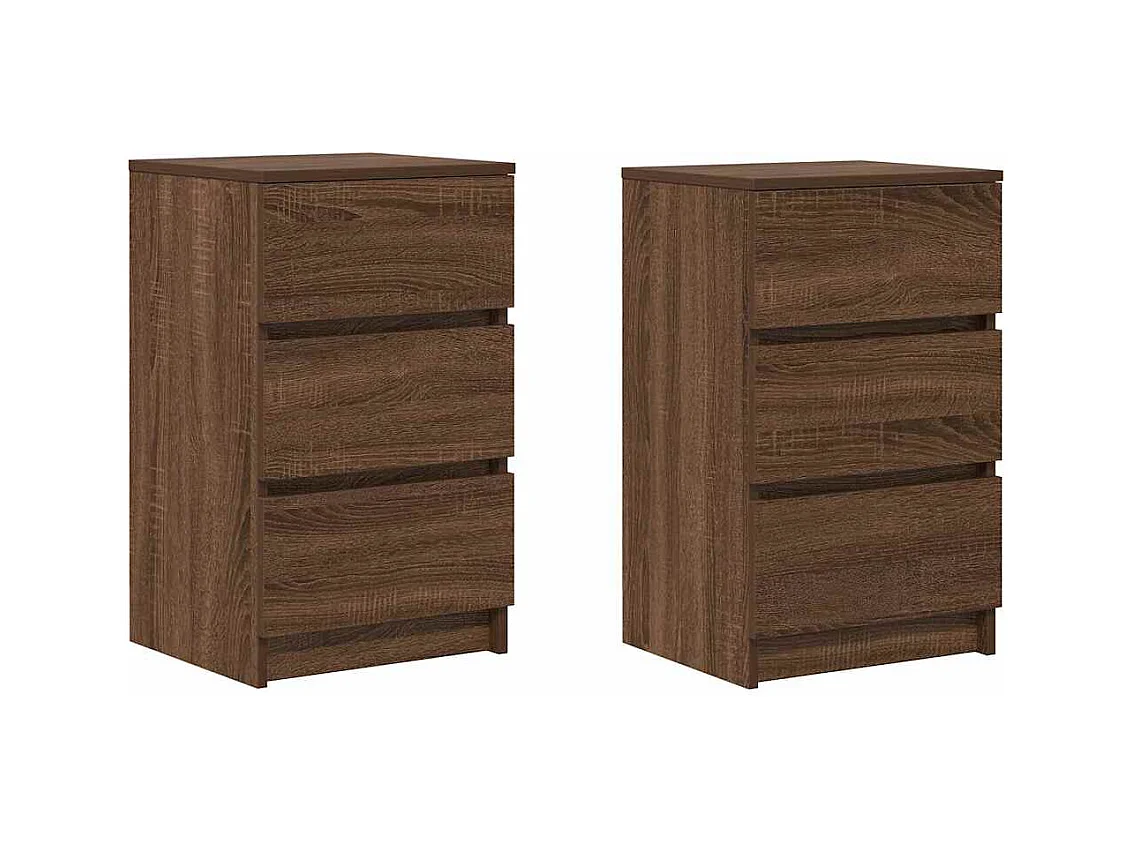Tables de chevet avec 3 tiroirs 2 pcs chêne marron 39x35x65 cm