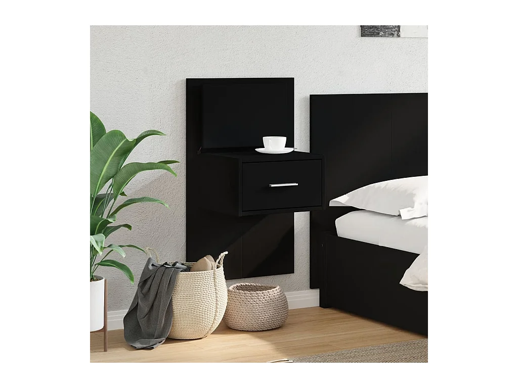 Table de chevet murale avec lumières LED noir