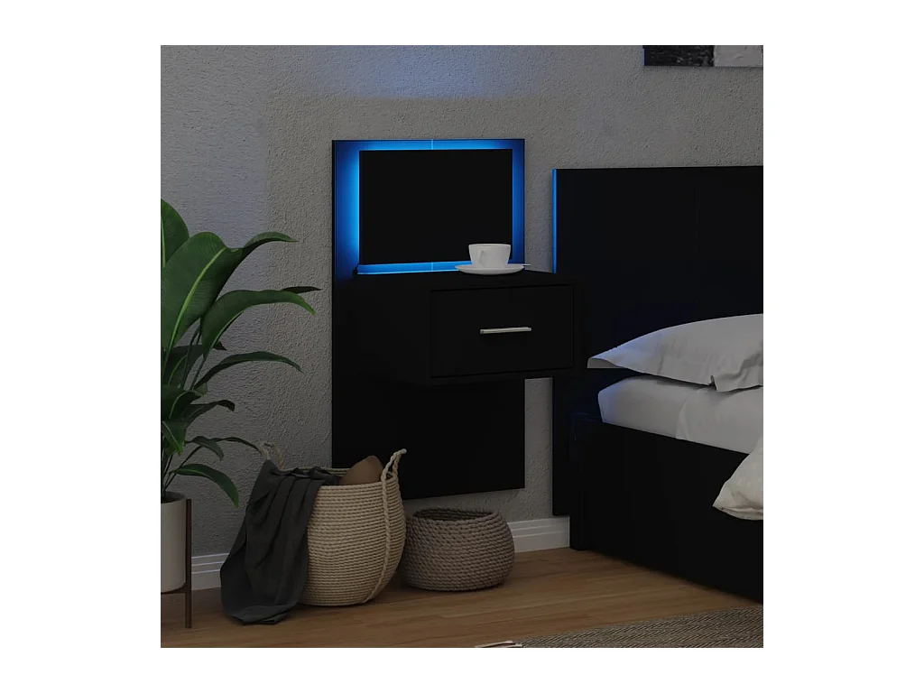 Table de chevet murale avec lumières LED noir