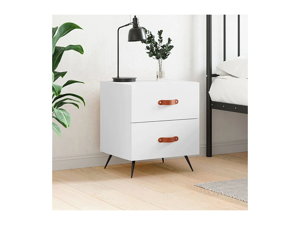 Weißer Nachttisch 40x35x47,5 cm Holzwerkstoff