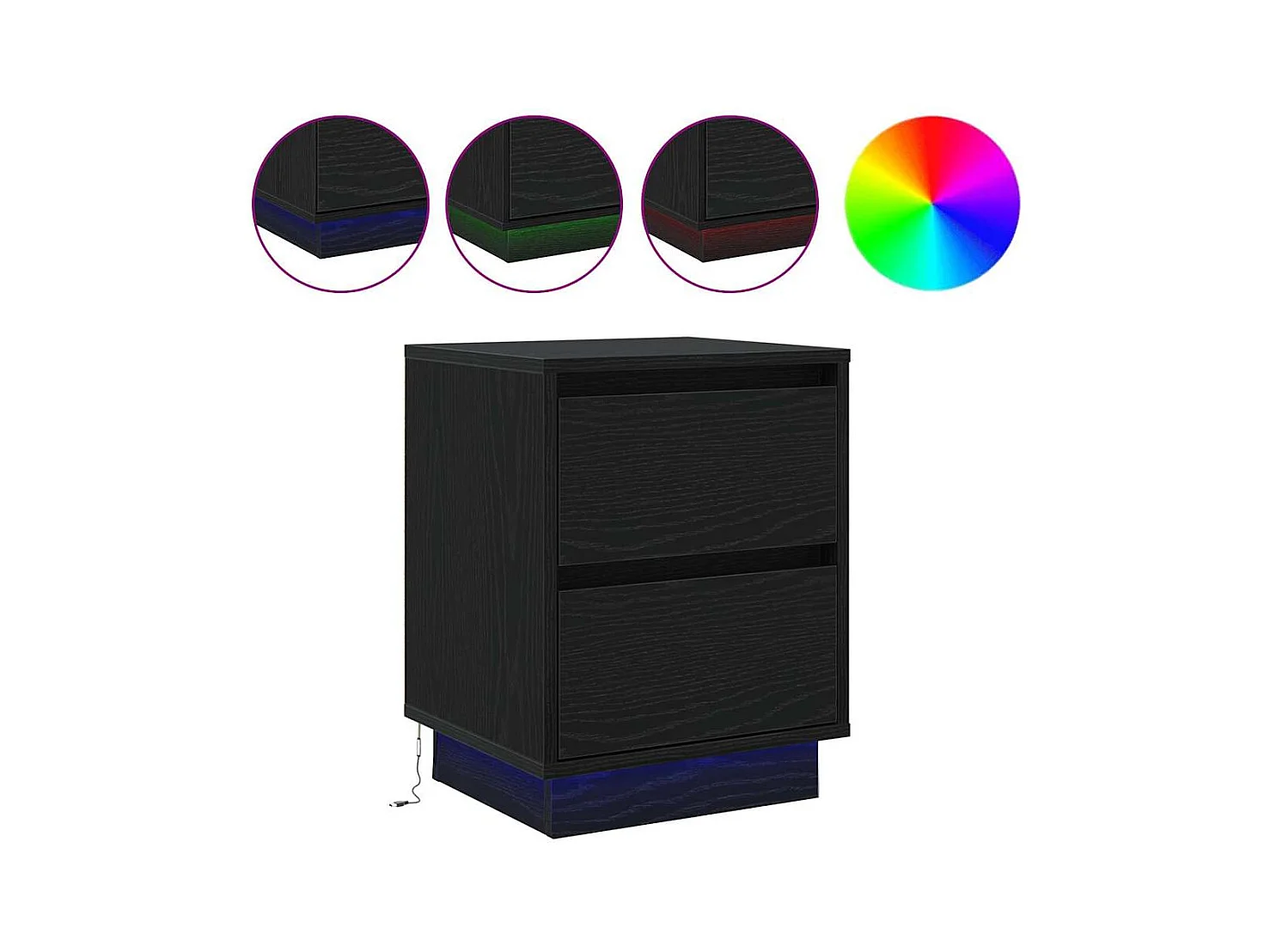 Table de chevet avec lumières LED noire 39x34.5x50 cm