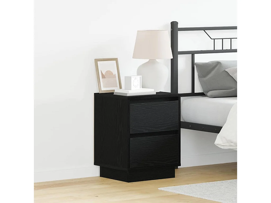 Comodino con luci LED nero 39x34,5x50 cm