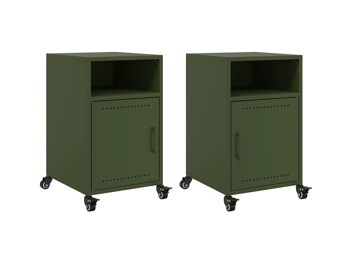 Tables de chevet 2 pcs vert olive 36x39x59 cm acier