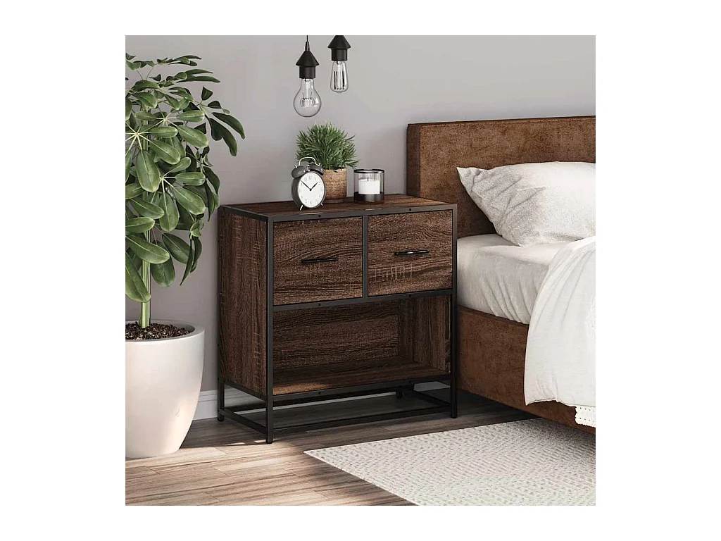 Nachttisch braune Eiche 60x31x60 cm Holzwerkstoff Metall