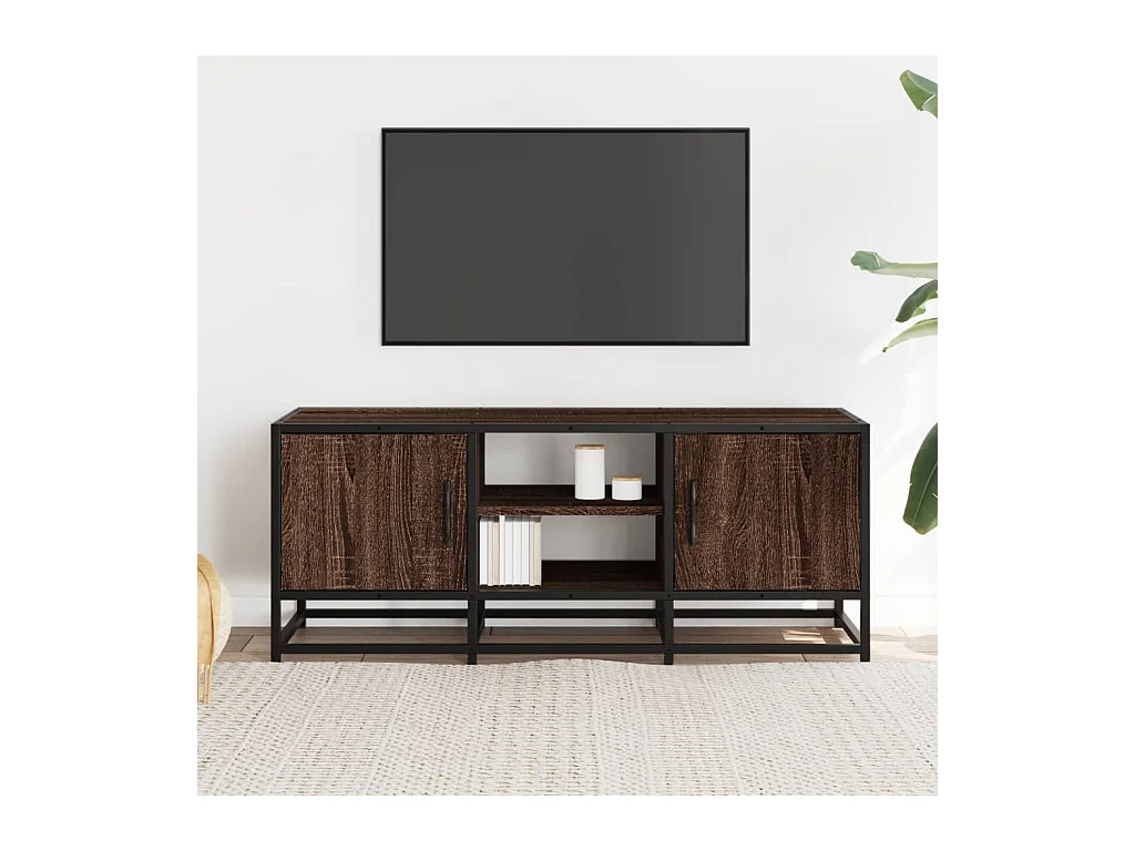 Meuble TV chêne marron 100x35x41 cm bois d'ingénierie et métal