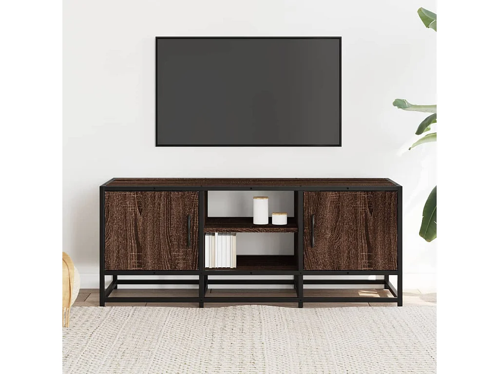 Meuble TV chêne marron 100x35x41 cm bois d'ingénierie et métal
