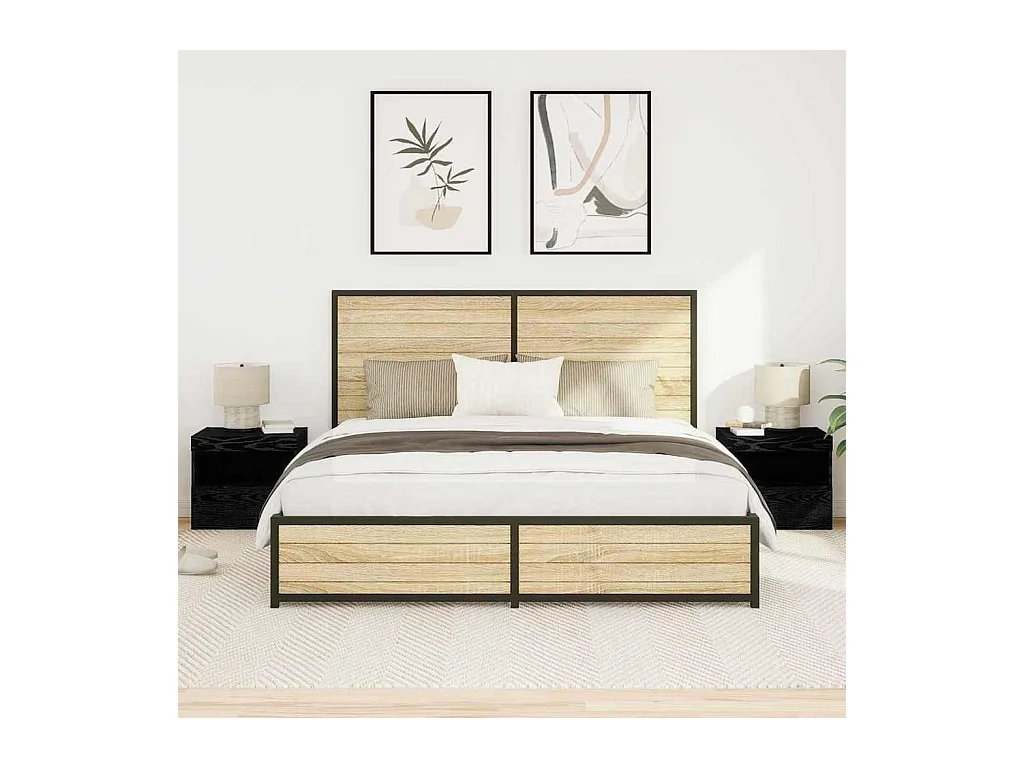 Comodini con luci LED 2 pz Rovere nero 50x40x45 cm