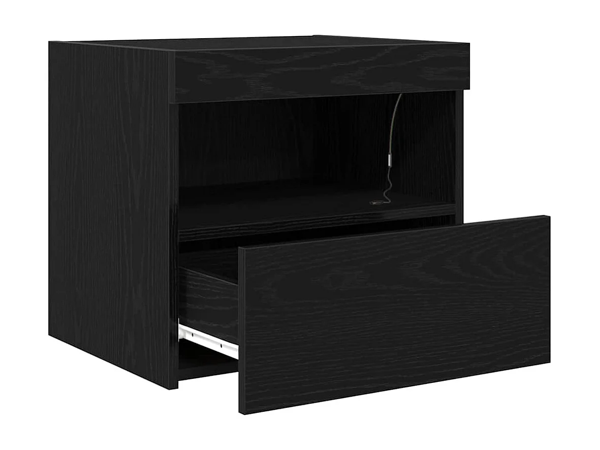 Comodini con luci LED 2 pz Rovere nero 50x40x45 cm