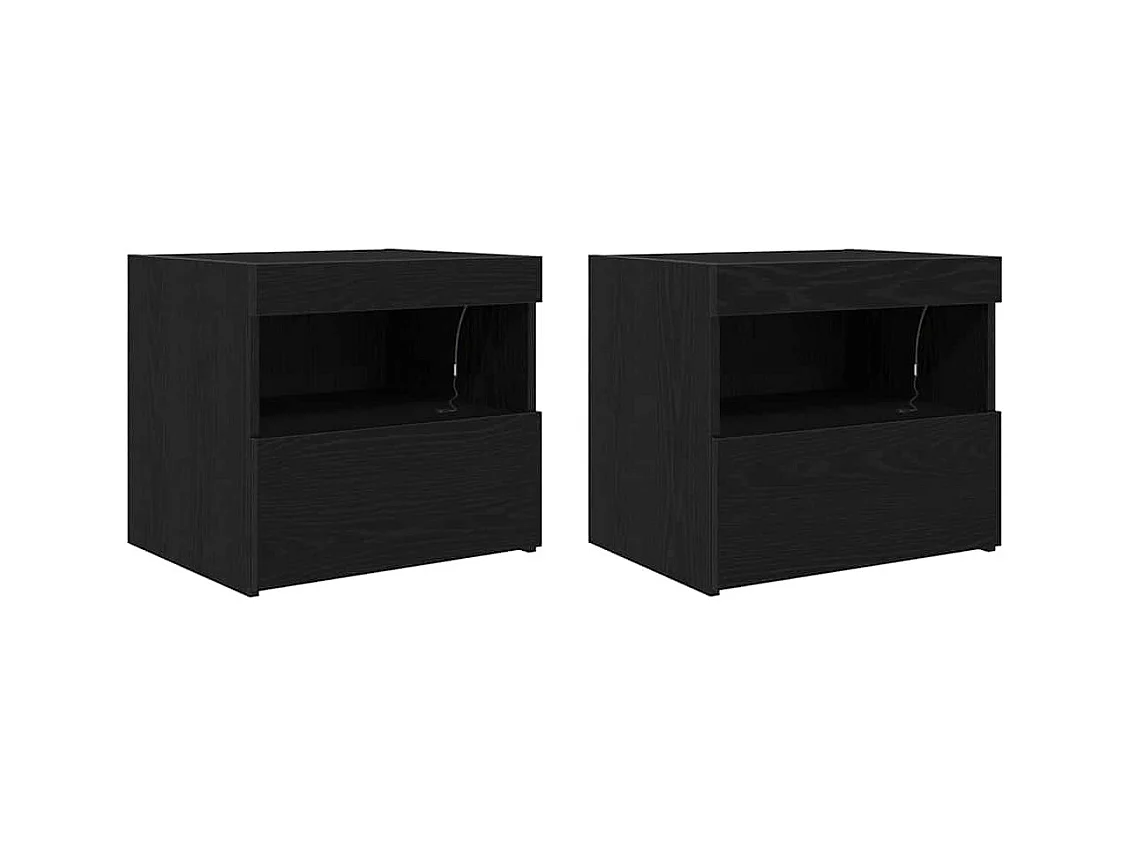 Meubles de chevet avec lumières LED 2 pcs Chêne noir 50x40x45 cm