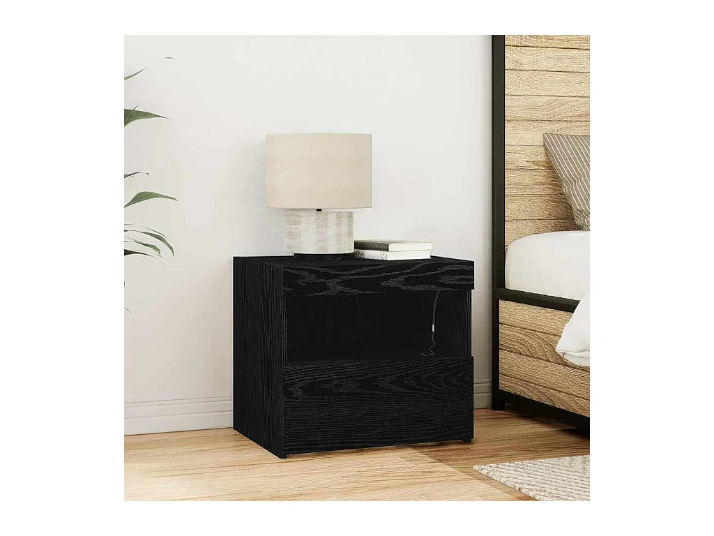 Meubles de chevet avec lumières LED 2 pcs Chêne noir 50x40x45 cm