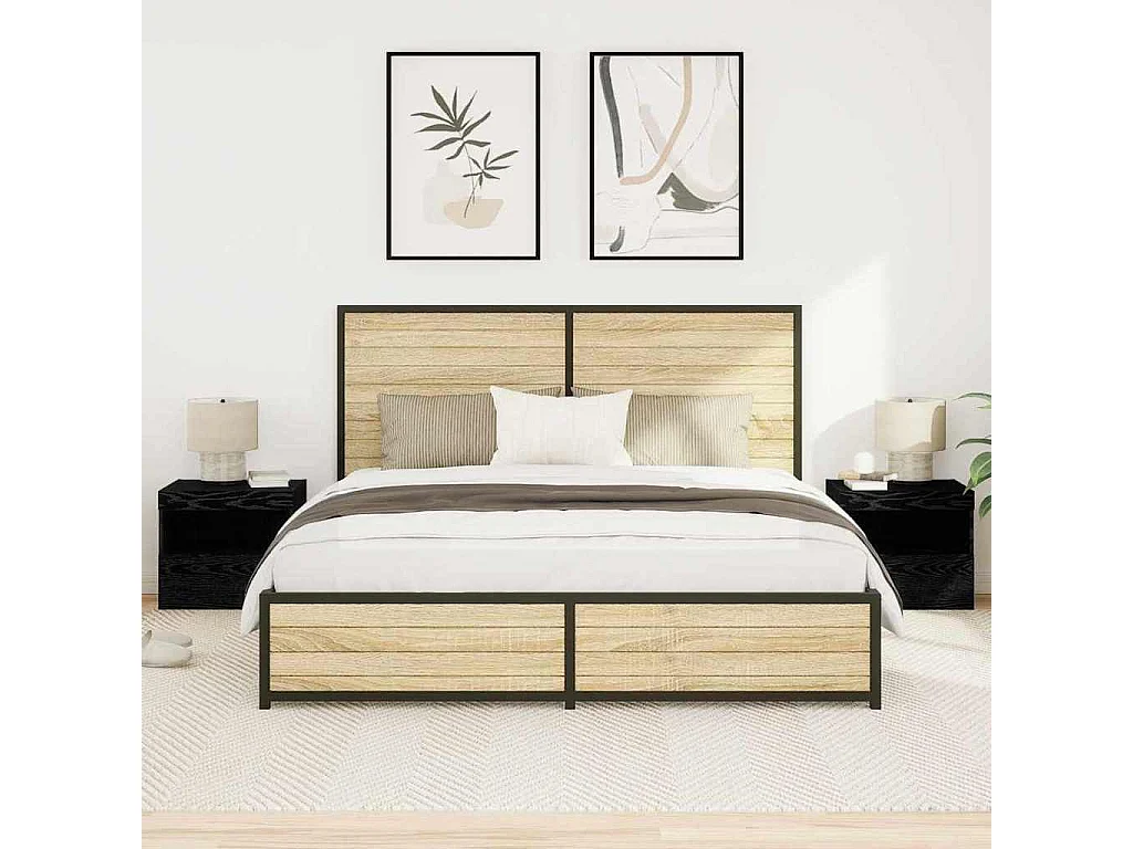 Meubles de chevet avec lumières LED 2 pcs Chêne noir 50x40x45 cm