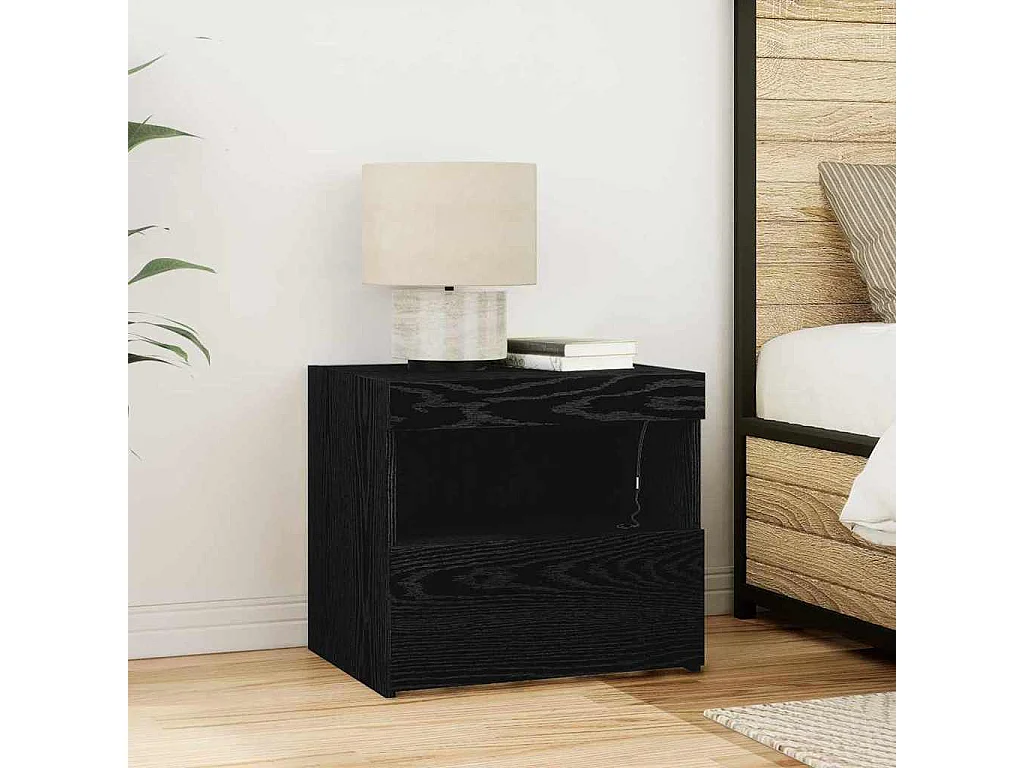 Meubles de chevet avec lumières LED 2 pcs Chêne noir 50x40x45 cm