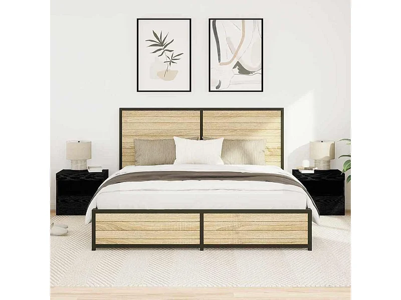 Comodini con luci LED 2 pz Rovere nero 50x40x45 cm