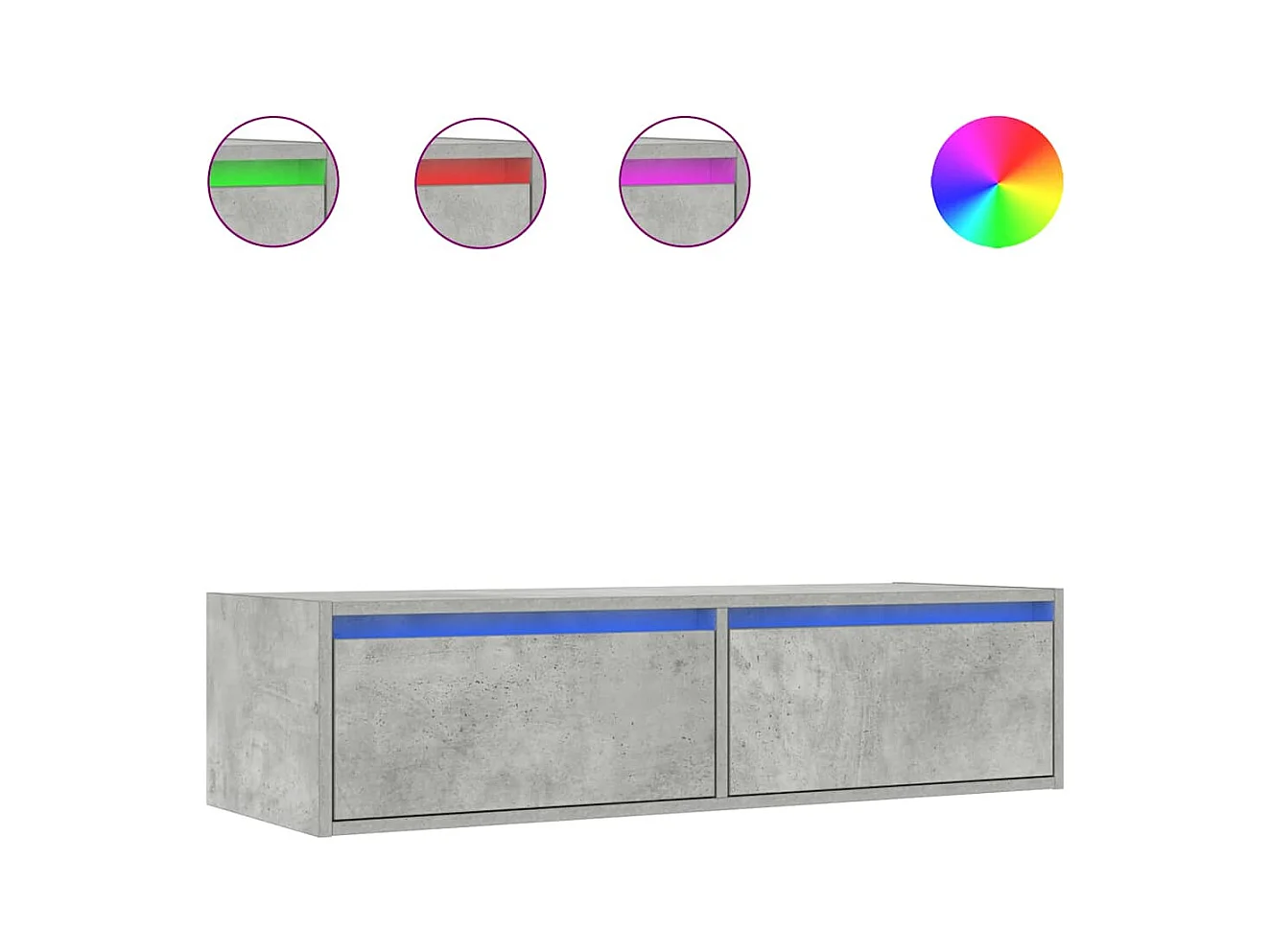 Meuble TV avec lumières LED gris béton 100X35,5x25 cm