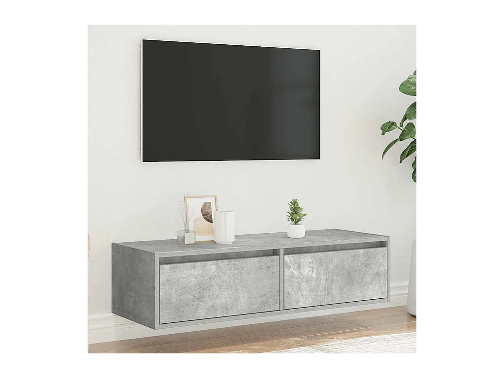 Meuble TV avec lumières LED gris béton 100X35,5x25 cm