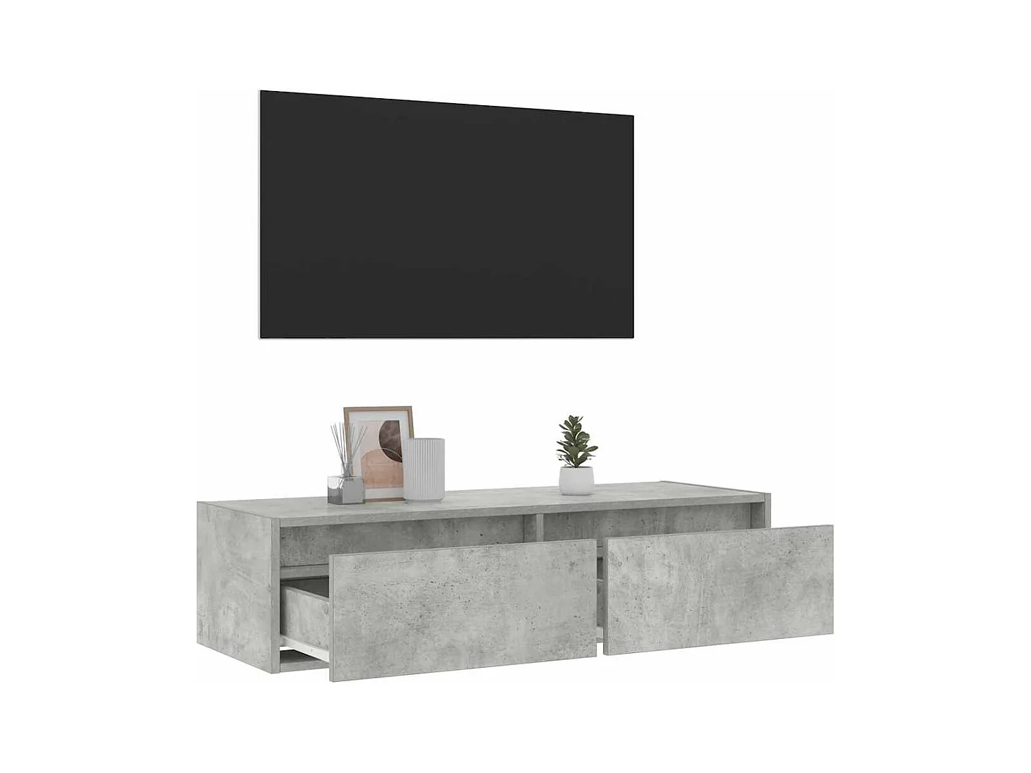 Meuble TV avec lumières LED gris béton 100X35,5x25 cm