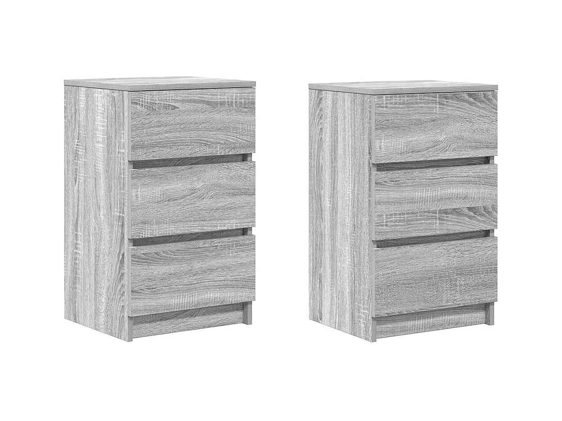 Tables de chevet avec 3 tiroirs 2 pcs sonoma gris 39x35x65 cm