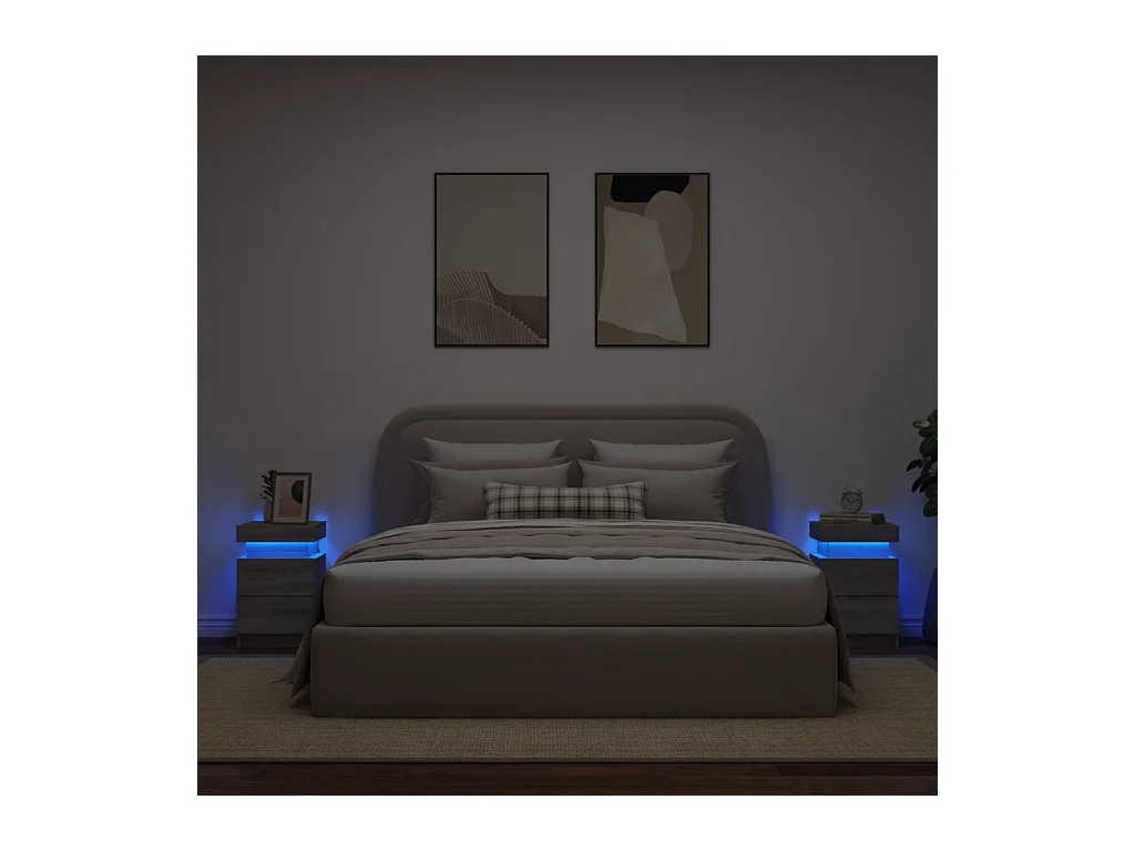 Tables de chevet avec lumières LED 2 pcs sonoma gris 35x39x55cm