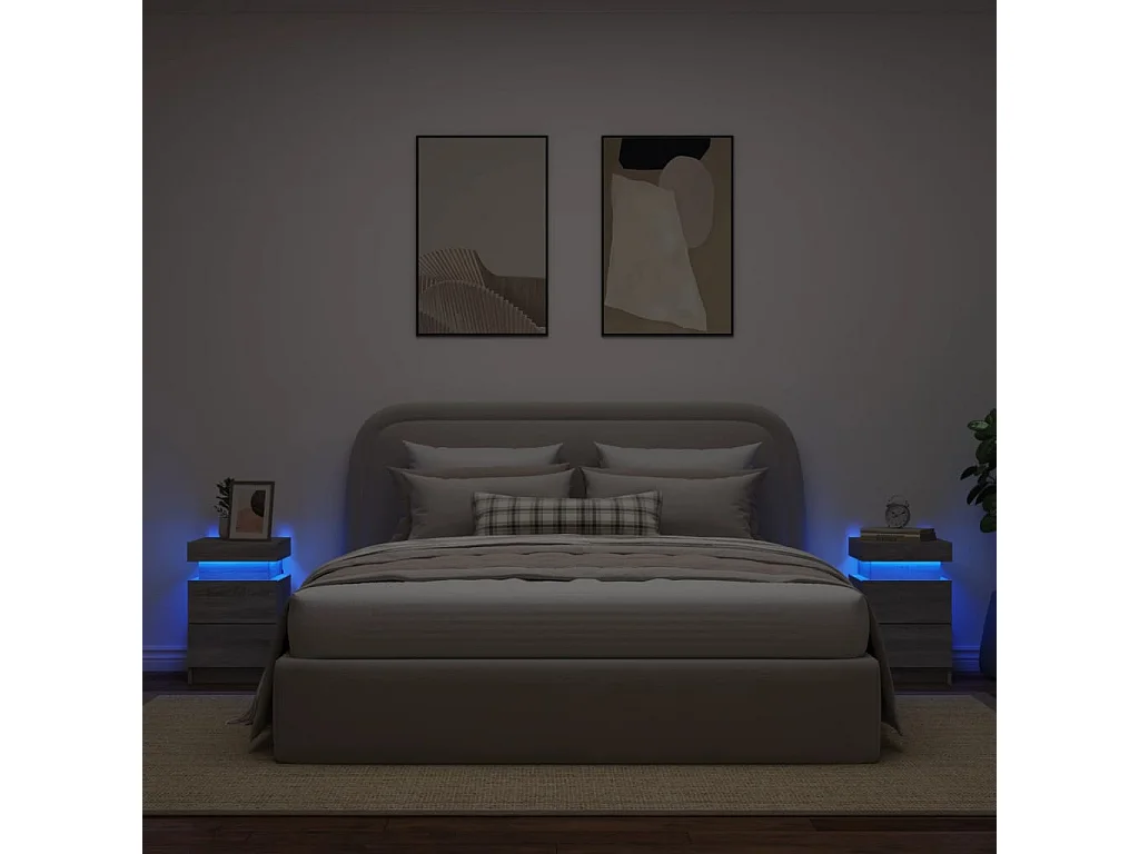 Comodini con luci LED 2 pezzi grigio sonoma 35x39x55cm