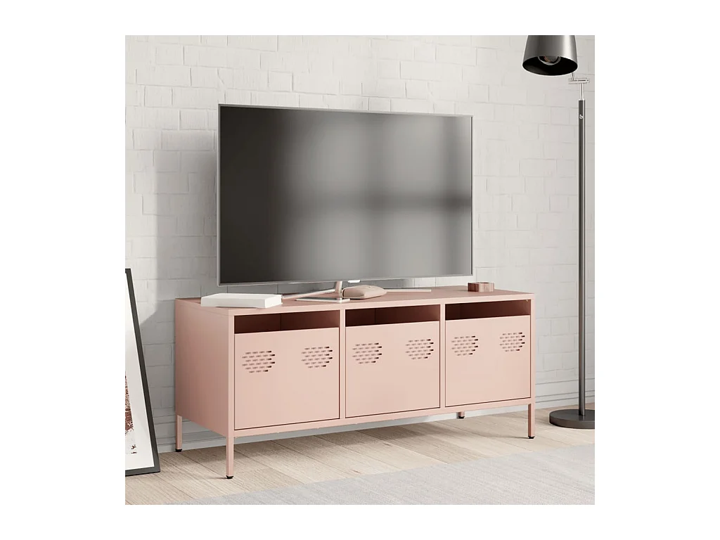 Meuble TV rose 101,5x39x43,5 cm acier laminé à froid
