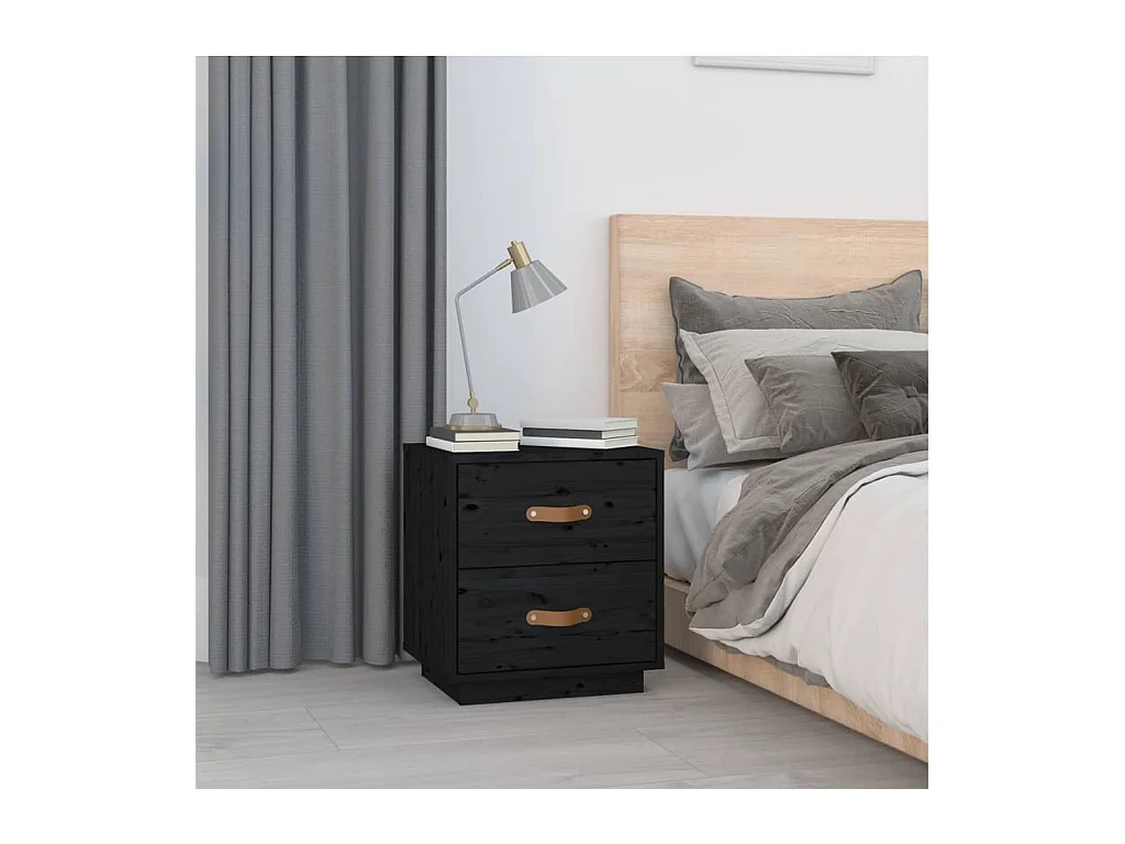  Table de chevet Noir 40x34x45 cm Bois de pin massif