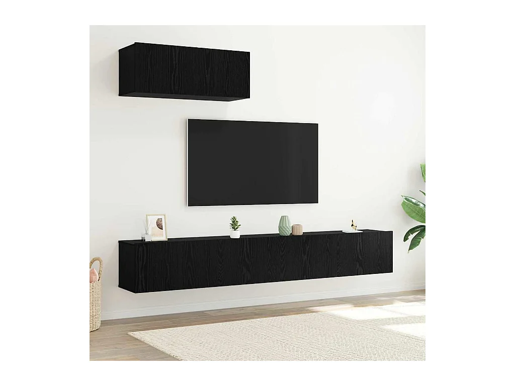 Ensemble de Meubles TV 3 Pièces Noir Chêne Bois Aggloméré