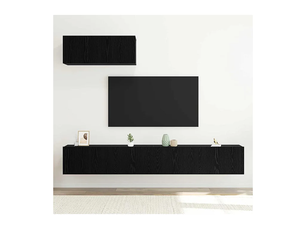 Ensemble de Meubles TV 3 Pièces Noir Chêne Bois Aggloméré