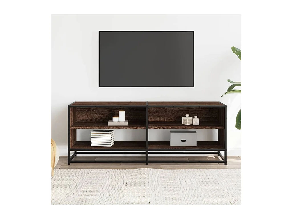 Meuble TV chêne marron 120,5x40x46cm bois d'ingénierie et métal