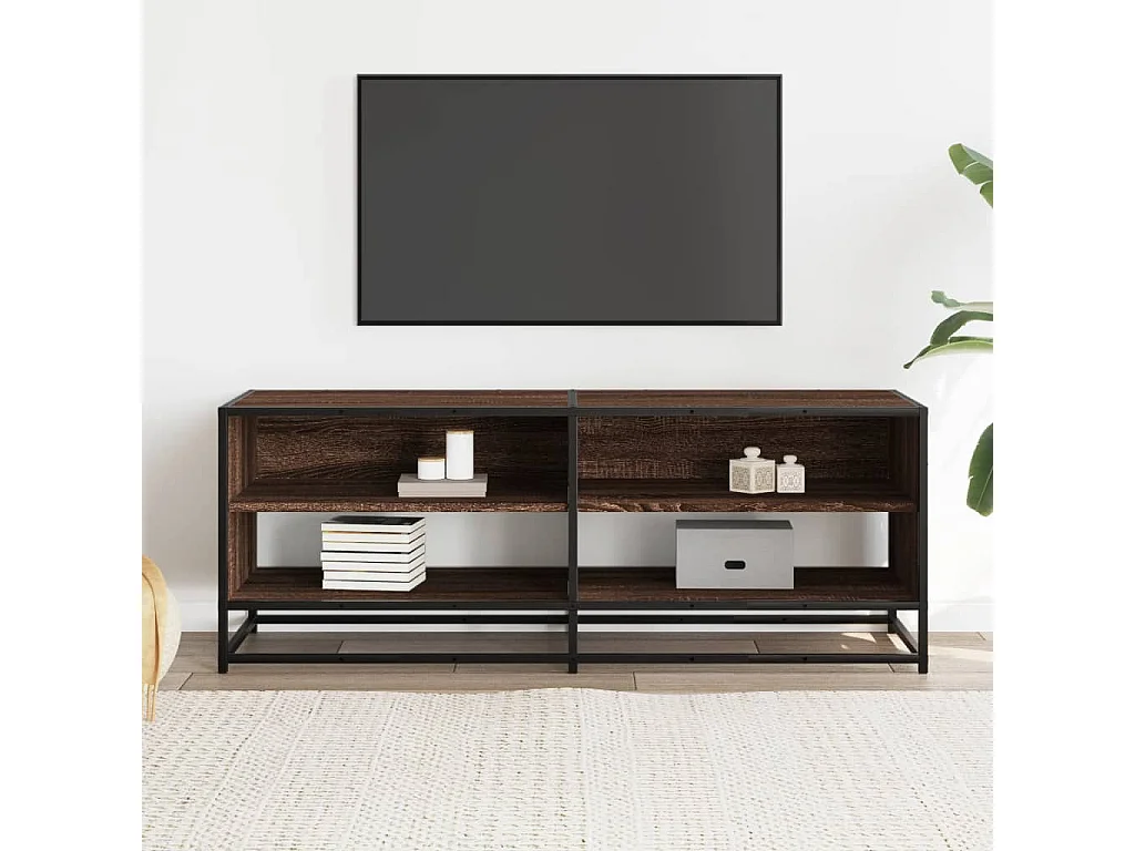 Meuble TV chêne marron 120,5x40x46cm bois d'ingénierie et métal