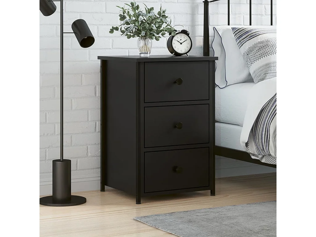 Comodino nero 40x36x60 cm in legno ingegnerizzato