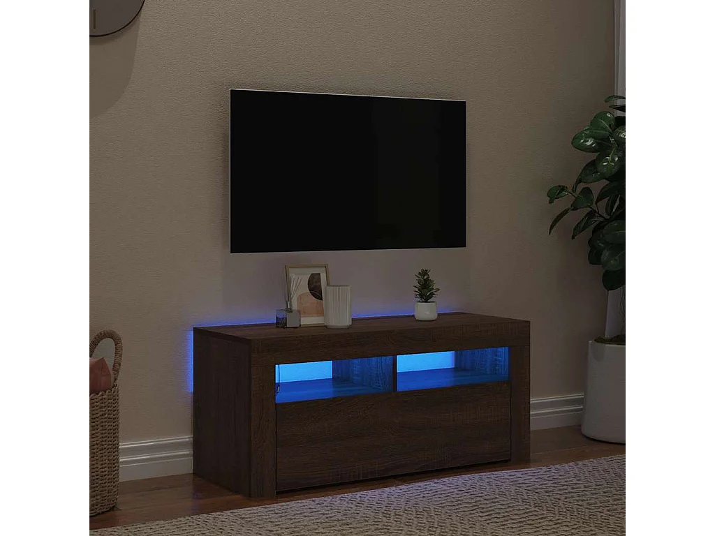 Meuble TV avec lumières LED Chêne marron 90x35x40 cm