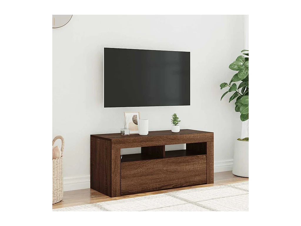 Mobile porta TV con luci LED Rovere marrone 90x35x40 cm
