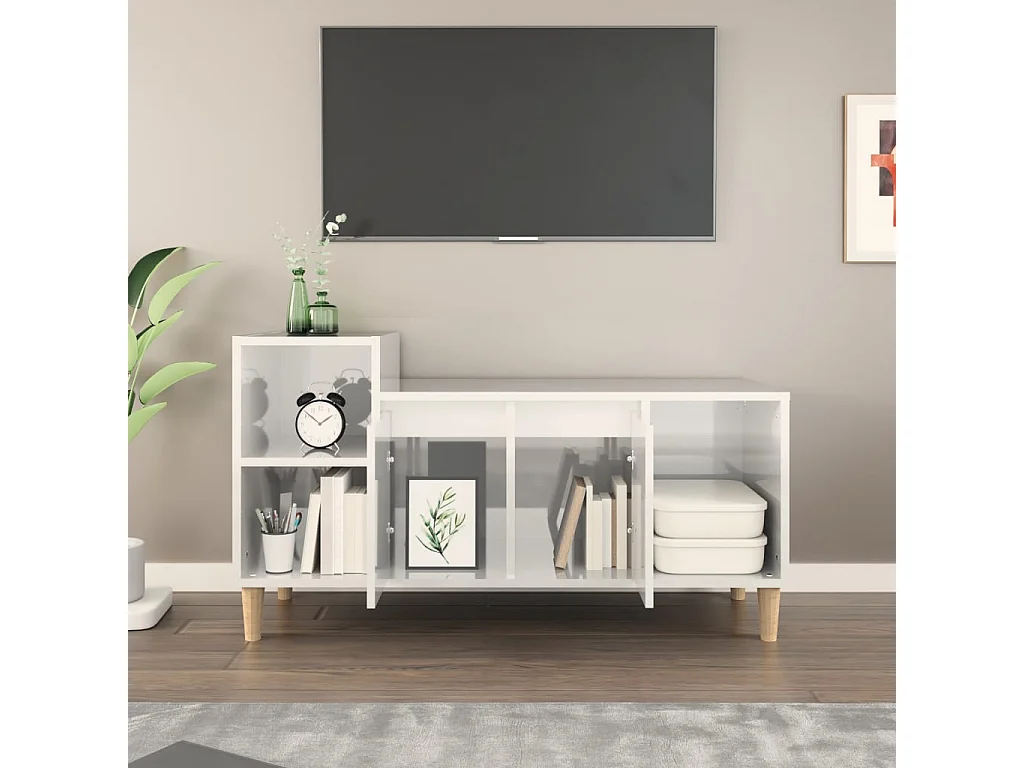 Mobile TV Bianco lucido 100x35x55 cm Legno composito