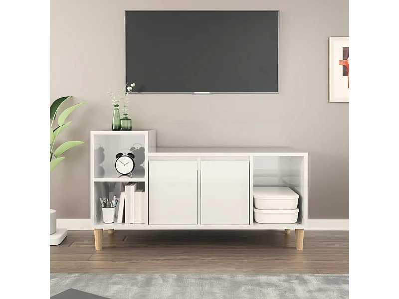 Mobile TV Bianco lucido 100x35x55 cm Legno composito