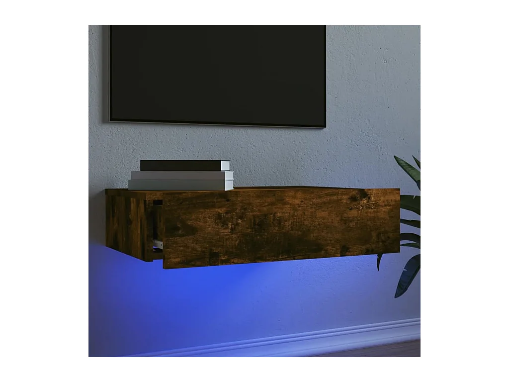 Meuble TV avec éclairage LED chêne fumé 60x35x15,5 cm