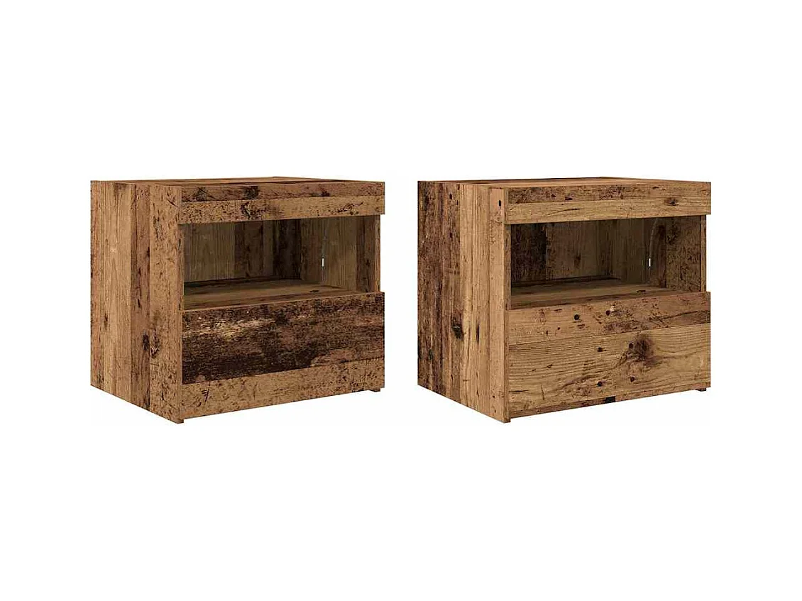 Tables de chevet avec lumières LED 2 pcs Bois ancien 50x40x45 cm