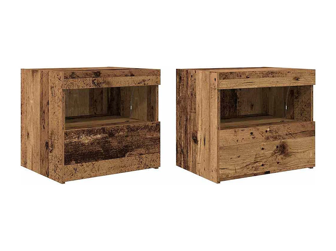 Nachtkastjes met LED-verlichting 2 stuks Antiek hout 50x40x45 cm