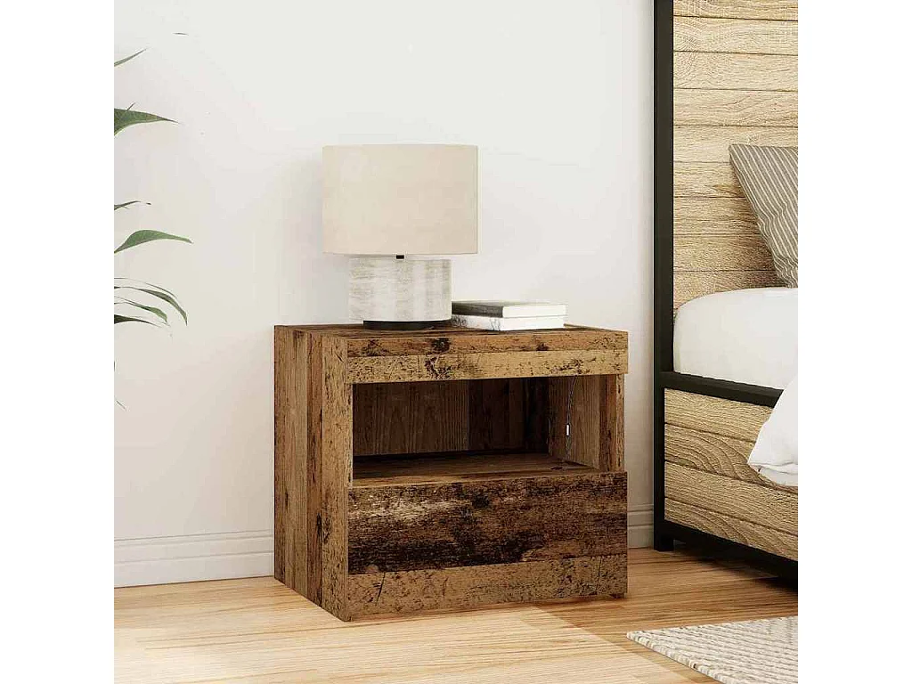 Nachtkastjes met LED-verlichting 2 stuks Antiek hout 50x40x45 cm
