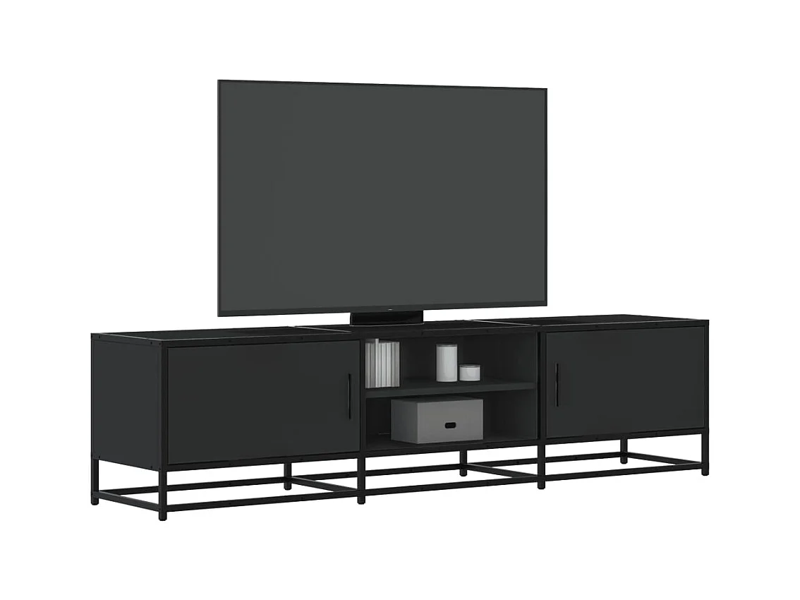 Meuble TV noir 160x35x41 cm bois d'ingénierie et métal