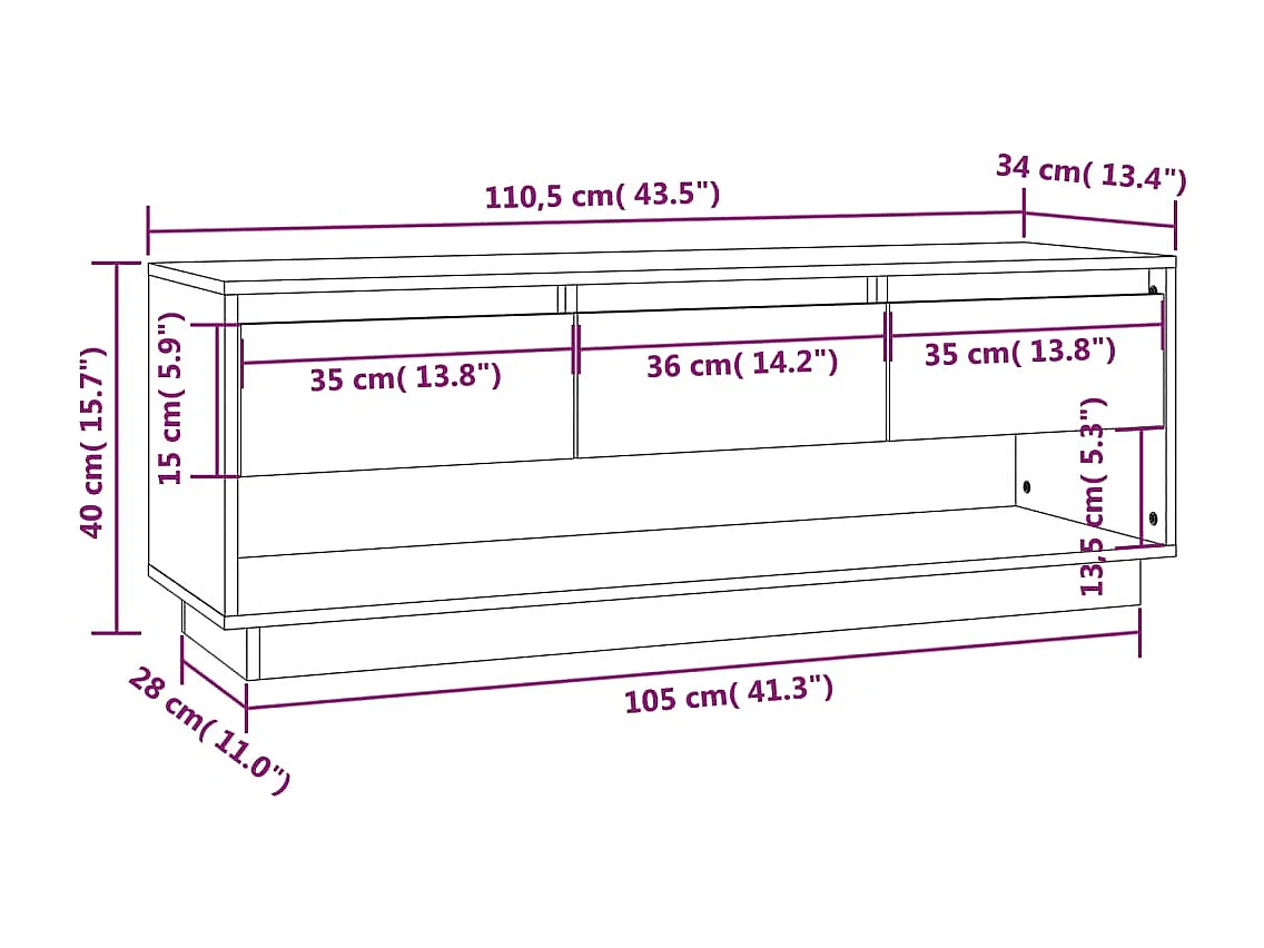 Meuble TV 110,5x34x40 cm Bois de pin massif