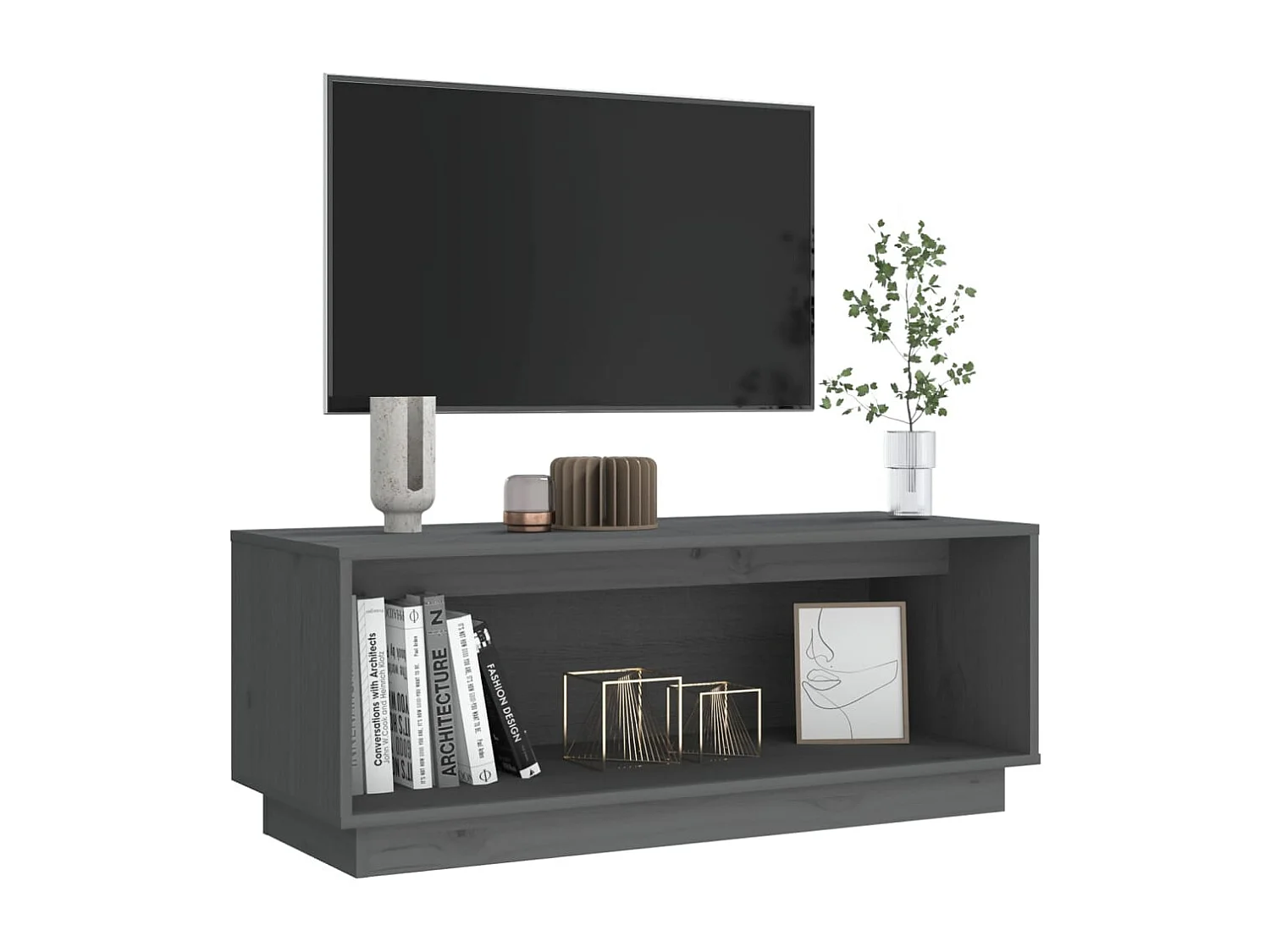 Meuble TV Gris 90x35x35 cm Bois de pin massif