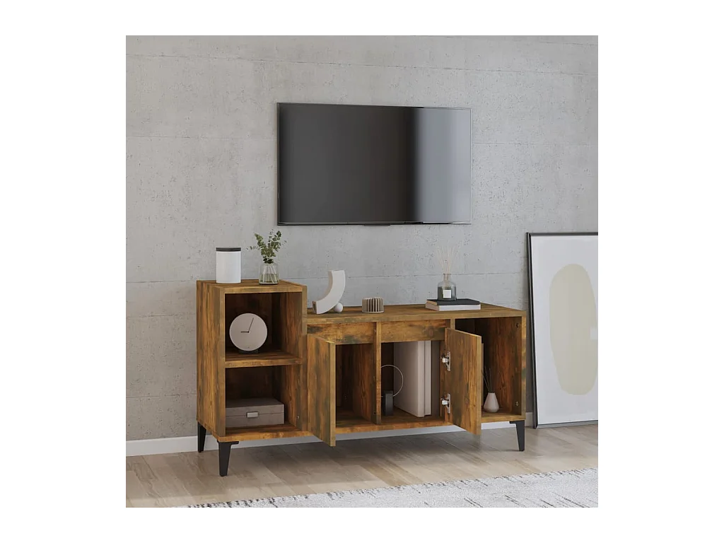 Meuble TV Chêne fumé 100x35x55 cm Bois d'ingénierie