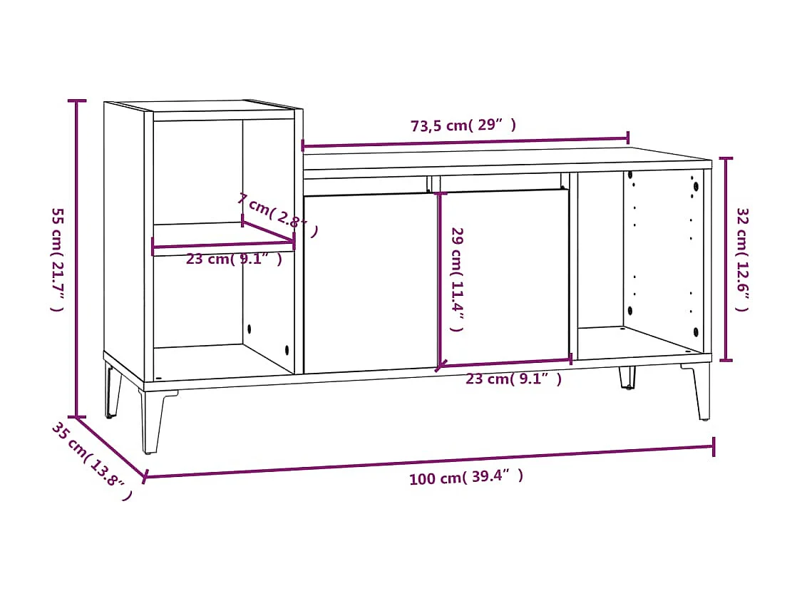 Meuble TV Chêne fumé 100x35x55 cm Bois d'ingénierie