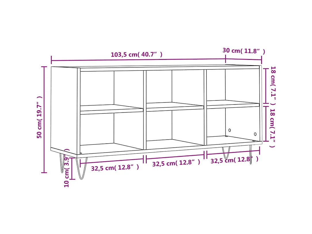 Meuble TV blanc 103,5x30x50 cm bois d'ingénierie