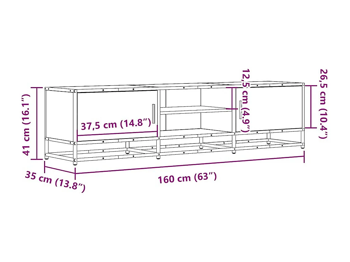 Meuble TV chêne fumé 160x35x41 cm bois d'ingénierie et métal