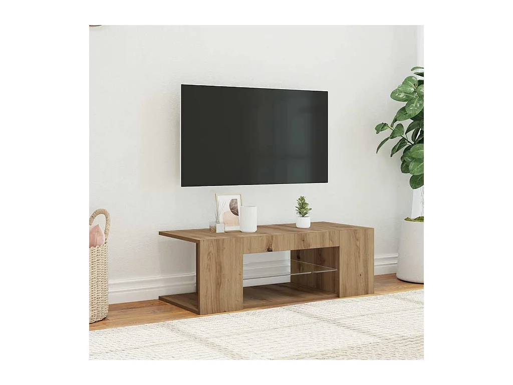 Meuble TV avec lumières LED chêne artisanal bois d'ingénierie