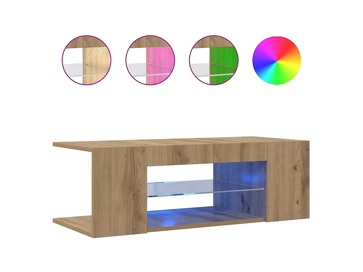 Meuble TV avec lumières LED chêne artisanal bois d'ingénierie