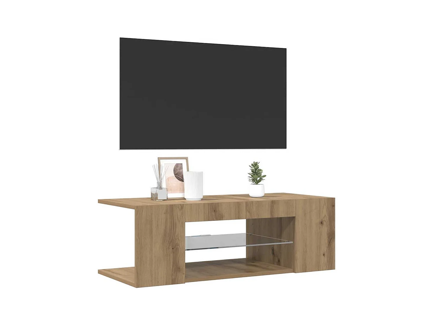 Meuble TV avec lumières LED chêne artisanal bois d'ingénierie